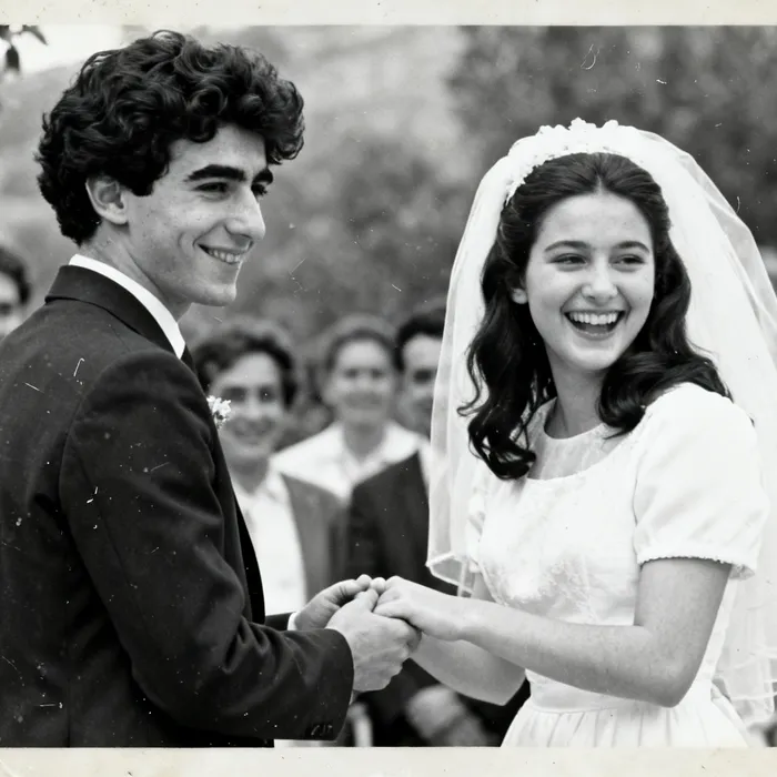 A fictional 1969 wedding photo